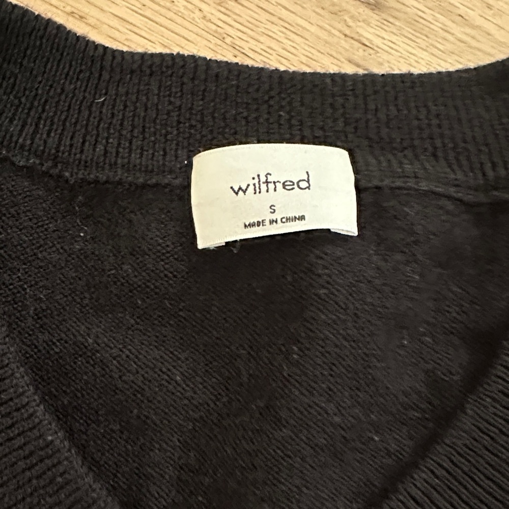Wilfred by Aritzia Cyprie Black V-Neck Merino Wool Dress with Slit - Size Small - Picture 8 of 11